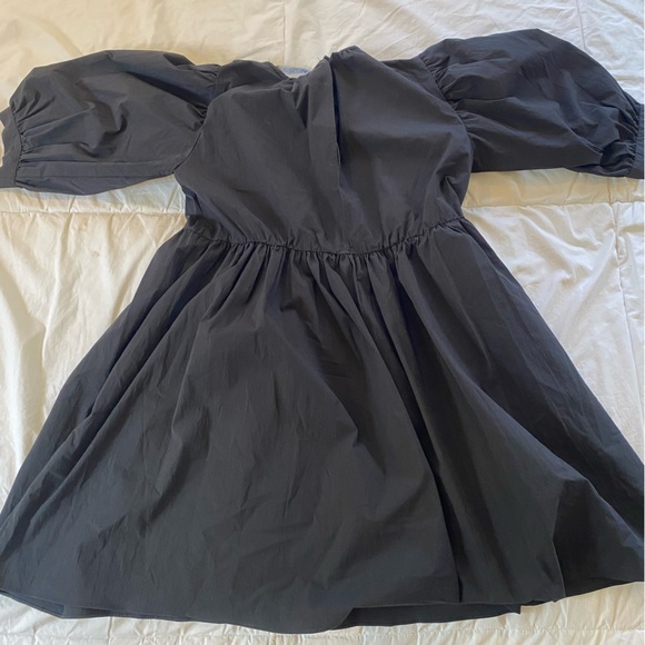 Zara Poplin Voluminous Pleated Mini Dress Black Cotton/Nylon size M - Picture 6 of 7